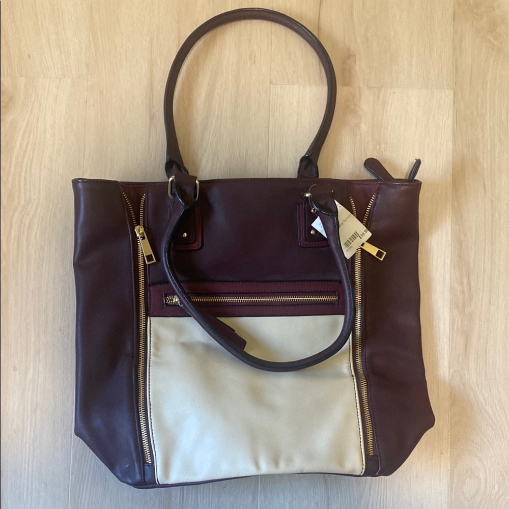 Stylish Two-Tone Leather Tote Bag